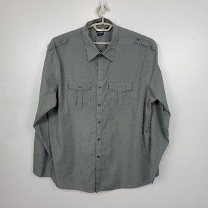 Van Heusen Studio Slim Fit Wrinkle Free Plaid Shirt W/Epaulets SZ XXL 18-18 1/2)